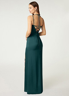 Azazie Desi Bridesmaid Dresses Pine Sheath Halter Corset Stretch Satin Dress image5