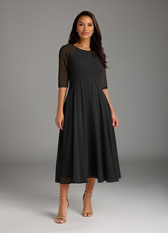 Azazie Dorothea Black A-Line Scoop lace Chiffon Dress Ready to