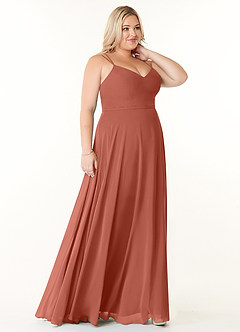 Azazie Janine Brautjungfernkleider A-Linie V-Hals Chiffon Kleid Lehm image8