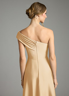 Azazie Melanie Vestidos de damas de honor Vestido de Oro de Satén Elástico de Corte en A con Vestidos sin tirantes image2