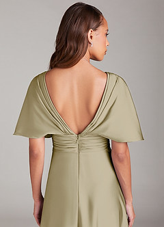 Azazie Pamela Bridesmaid Dresses Moss Green A-Line Pleated Stretch Satin Dress image6