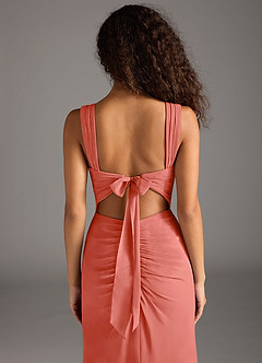 Azazie Jesaphine Jurken voor bruidsmeisjes Jurk van Chiffon met Kolom Boog Zalm Roze image6