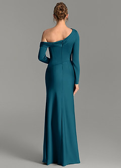 Azazie Sandra Bridesmaid Dresses Ink Blue Mermaid Long Sleeve Stretch Satin Dress image6