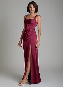 Azazie Amora Bridesmaid Dresses Burgundy Mermaid Corset Stretch Satin Dress image6