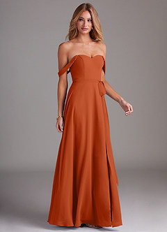 Azazie Aaron Final Sale Burnt Orange A-Line Off the Shoulder Chiffon Convertible Dress image6