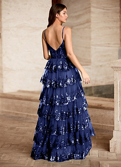 Tindra Dark Navy Sequins Ruffles Prom Dress image10