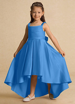 Azazie Kat Flower Girl Dresses Blue Jay A-Line Pleated Matte Satin Dress image3