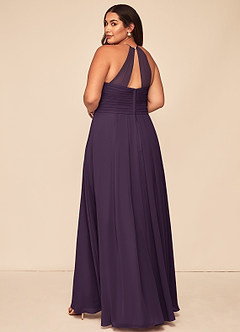 Azazie Ginger Bridesmaid Dresses Plum A-Line Halter Pleated Chiffon Dress image11
