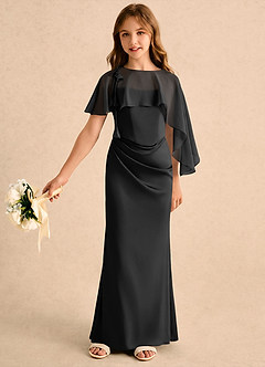 Azazie Bowie Girls Formal Flower Girl Dresses Black Mermaid Pleated Stretch Satin Dress image3