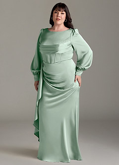 Azazie Raye Bridesmaid Dresses Agave Mermaid Long Sleeve Stretch Satin Dress image10