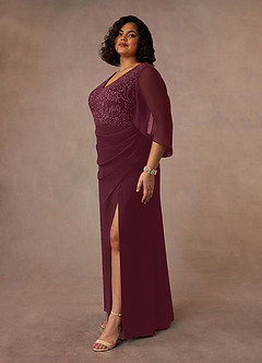 Azazie Laina vestidos de madre de la novia Vestido de Cabernet de Gasa de Sirena con Encaje image8
