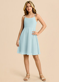 Azazie Shale Junior Sea Glass A-Line Bow Chiffon Dress image3