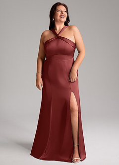 Azazie Rue Bridesmaid Dresses Terracotta Mermaid Pleated Stretch Satin Dress image11