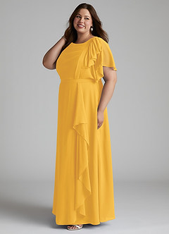 Azazie Aaliyah Modest Bridesmaid Dresses A-Line Scoop Pleated Chiffon Floor-Length Dress image7