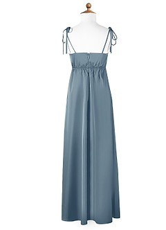 Azazie Violeta Vestido de Azul Polvoriento de Stretch Satin de Acampanado con Lazo image6
