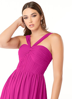 Azazie Dionne Bridesmaid Dresses Fuchsia A-Line Corset Chiffon Dress image6
