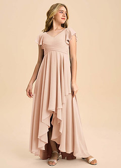 Azazie Caria Junior English Rose A-Line Pleated Chiffon Dress image3