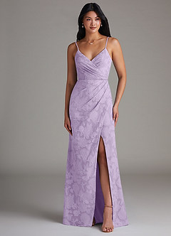 Azazie Maci Bridesmaid Dresses Lilac Sheath Pleated Floral Burnout Dress image4
