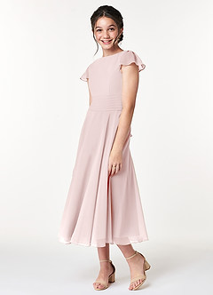 Azazie Payton Junior Robe Trapèze en Mousseline de soie Arc Rose Pâle image4