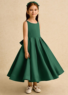 Azazie Babs Flower Girl Dresses Dark Green Ball-Gown Pleated Matte Satin Dress image3