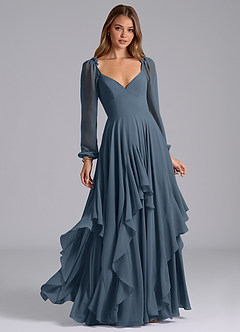 Azazie Karan Bridesmaid Dresses Neptune A-Line Long Sleeve Chiffon Dress image1
