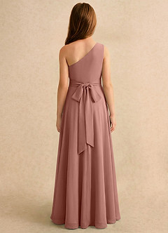 Azazie Puddles Girls Formal 플라워 걸 드레스 A라인 한쪽 어깨 쉬폰 플로어 길이 드레스 image2