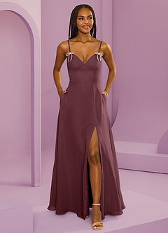 Barbie ♥ Azazie Bridesmaid Dresses Sangria A-Line with Pockets Chiffon Dress image1