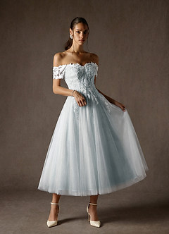 Azazie Rowe Hochzeitskleider A-Linie Schulterfrei Spitze Kleid Wolkig Blau image3