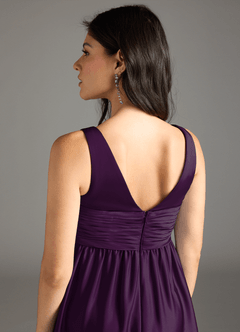 Azazie Yetta Maternity Bridesmaid Dresses A-Line Pleated Stretch Satin Floor-Length Dress image5