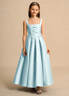 Azazie Mochi Girls Formal Flower Girl Dresses Sea Glass Ball-Gown Pleated Matte Satin Dress image1
