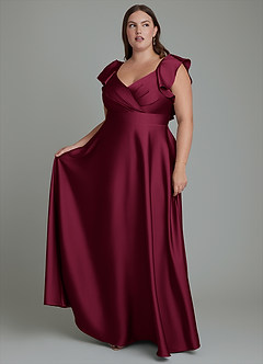 Azazie Leilani Bridesmaid Dresses Burgundy A-Line Ruched Stretch Satin Dress image10