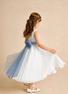 Azazie Margot Blumenmädchenkleider A-Linie Plissee Chiffon Kleid Elfenbein Taubenblau image7