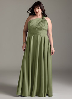 Azazie Charlize Bridesmaid Dresses Garden Sage A-Line One Shoulder Stretch Satin Dress image13