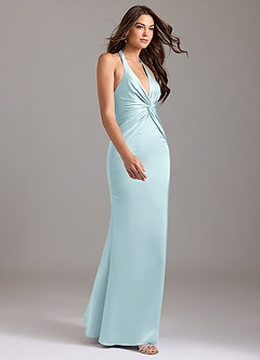 Azazie Valerie Bridesmaid Dresses Cloud Blue Mermaid Pleated Stretch Satin Dress image4