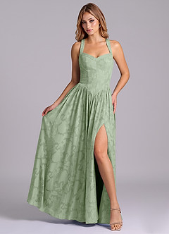 Azazie Francis Robes de demoiselle d'honneur Robe Trapèze en Blumen-Burnout Corset Vert Sauge image4