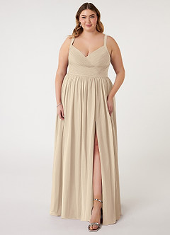 Azazie Chanel Bridesmaid Dresses Champagne A-Line Pleated Chiffon Dress image8