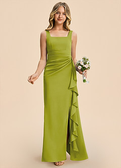 Azazie Adrienne Junior Lemongrass Sheath Pleated Stretch Satin Dress image4