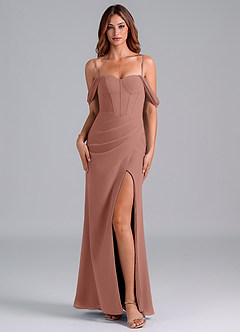 Azazie Asha Bridesmaid Dresses Cedar Rose Sheath Off the Shoulder Chiffon Convertible Dress image7