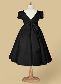 Azazie Juno Flower Girl Dresses Black A-Line Sweetheart Neckline Matte Satin Dress image7