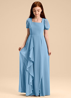 Azazie Priya Junior Robe Trapèze en Mousseline de soie Blouson Acier Bleuté image5