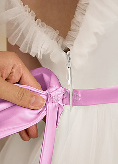 Azazie Amber Blumenmädchenkleider A-Linie Schleifen Tüll Kleid Elfenbein Bonbonrosa image6