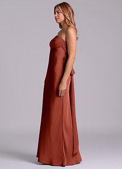 Azazie Ailanie Brudtärnklänningar Klä av Tubklänning i Stretch Satin Axelbandslös Terrakotta image6