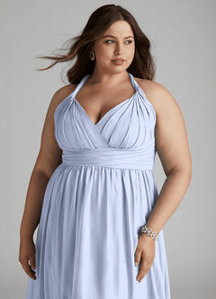 Azazie Ashia Abiti da Damigella Abito A-Line in Chiffon Plissettato Ghiaccio image10