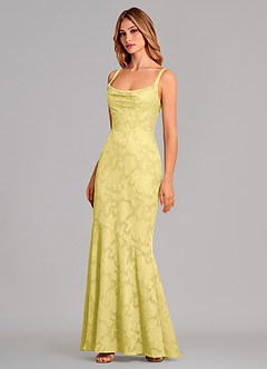 Azazie Aubrey Jurken voor bruidsmeisjes Jurk van Bloemen Burn-out met Zeemeermin Boog Kanarie image3