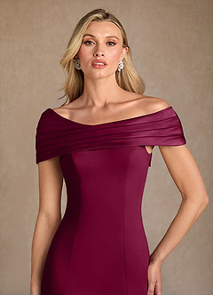 Azazie Pierce Mother of the Bride Dresses Burgundy Mermaid Pleated Stretch Crepe Dress image4