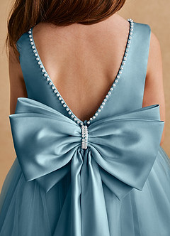 Azazie Cookie Blumenmädchenkleider A-Linie Schleifen Tüll Kleid Stimmungsvolles Blau image6