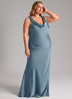 Azazie Rylina Bridesmaid Dresses Dusty Blue Mermaid Stretch Satin Dress image10