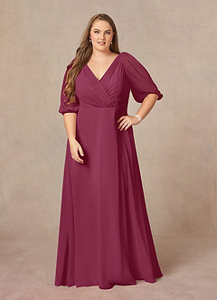 Azazie Bronwyn Mother of the Bride Dresses Mulberry A-Line V-Neck Ruched Chiffon Dress image6