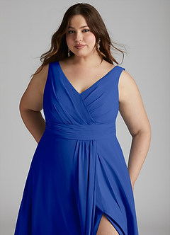 Azazie Karina Brautjungfernkleider A-Linie Plissee Chiffon Kleid Königsblau image11
