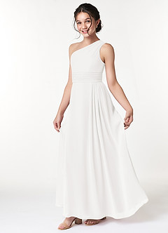 Azazie Cleo Junior Jurk van Chiffon met A-Lijn Geplooid Wit image1